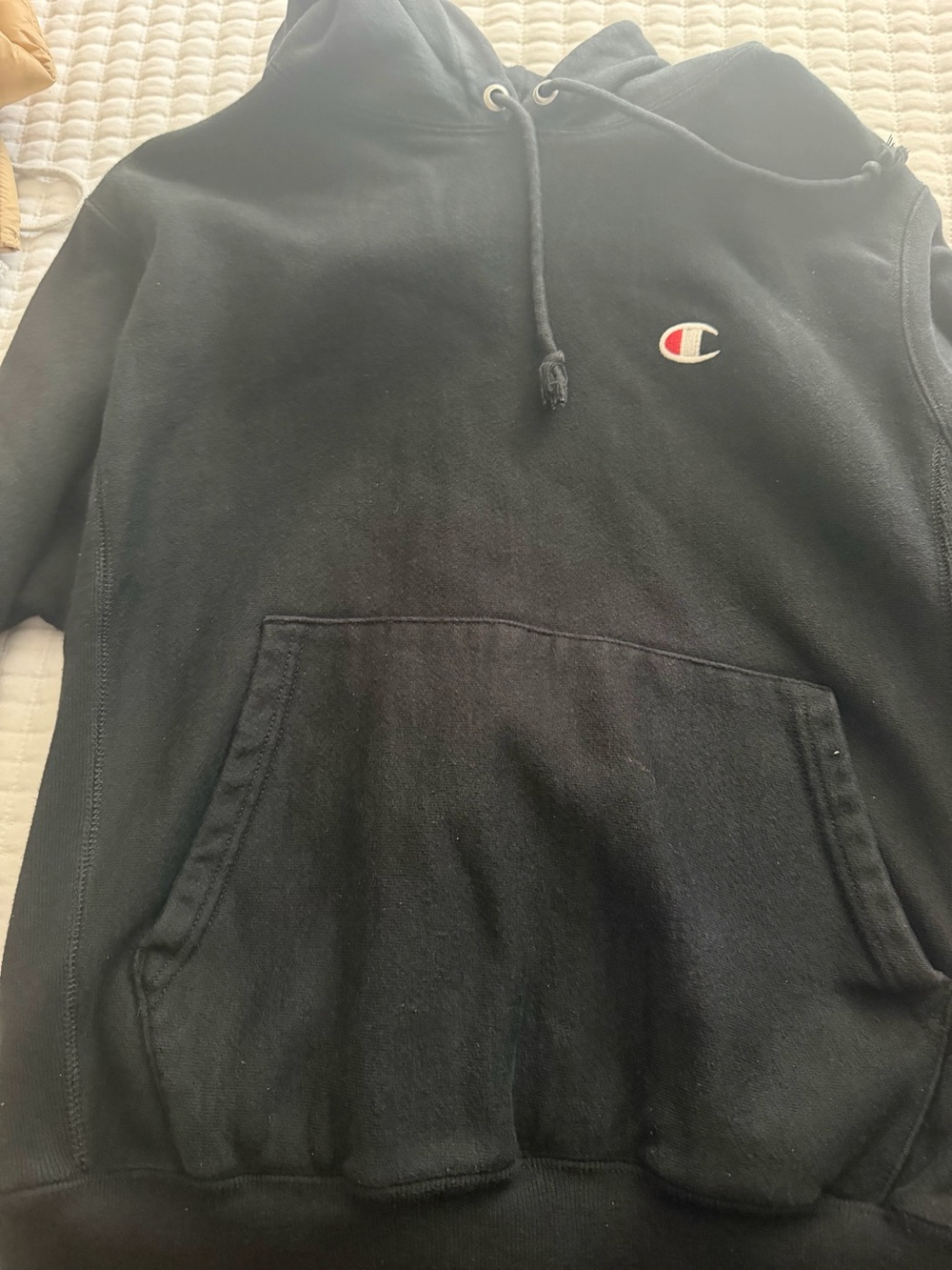 Champion Black Pullover Hoodie with Small Logo Tag